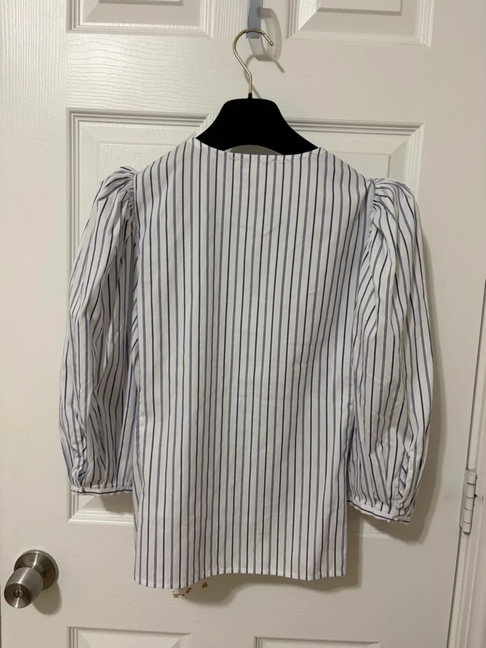 Madewell white navy striped blouse puff sleeves size 2, Academia Office Career